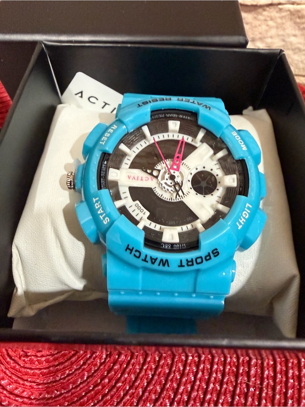 Sport Watch in Bright Turquoise with Pink Hands